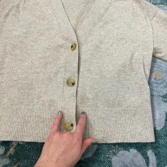 Everlane Womens Cropped Cashmere Cardigan Sweater Oatmeal Gray Canvas Heather S - Picture 5 of 15